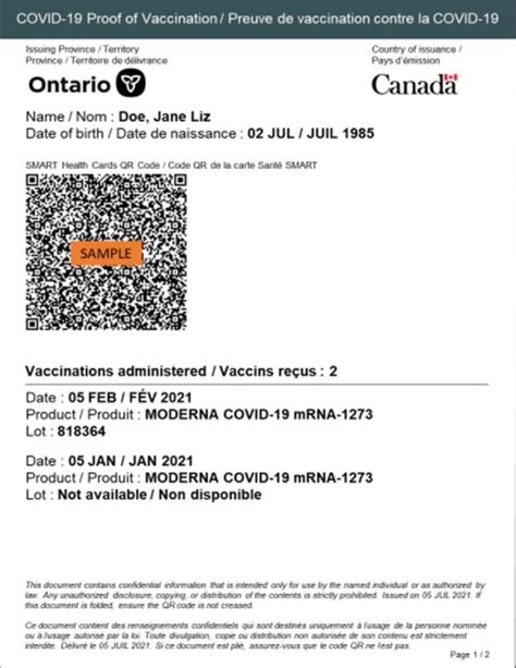 ontario covid vaccine certificate card